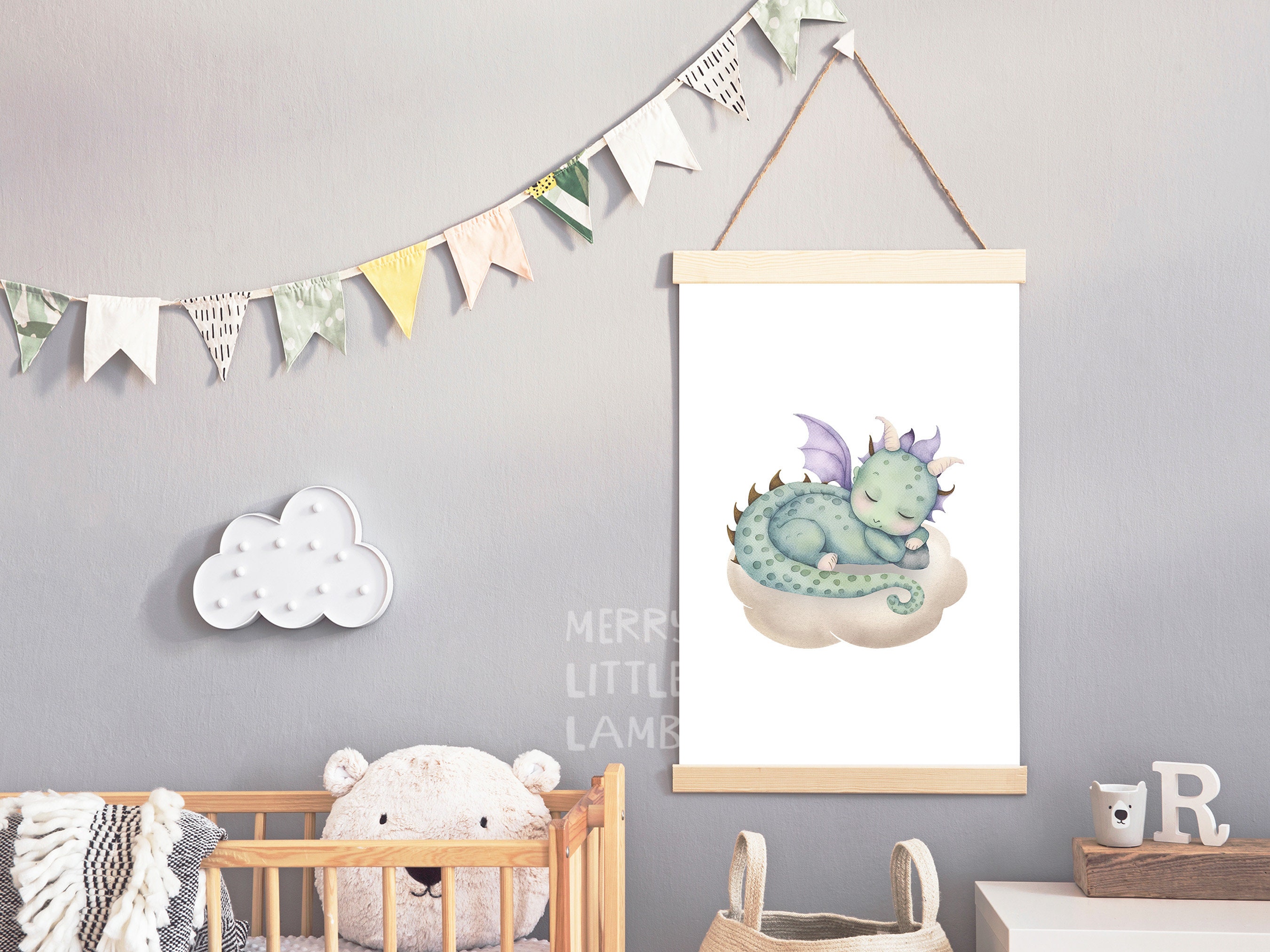 Cute Sleeping Baby Dragon Printable Wall Art, Nursery Print, New Born ...