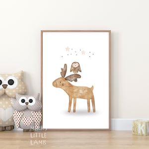 Deer and Owl Friendship Printable Wall Art, Nursery Print, New Born Wall Art, Kids Wall Art, Animal Nursery Decor