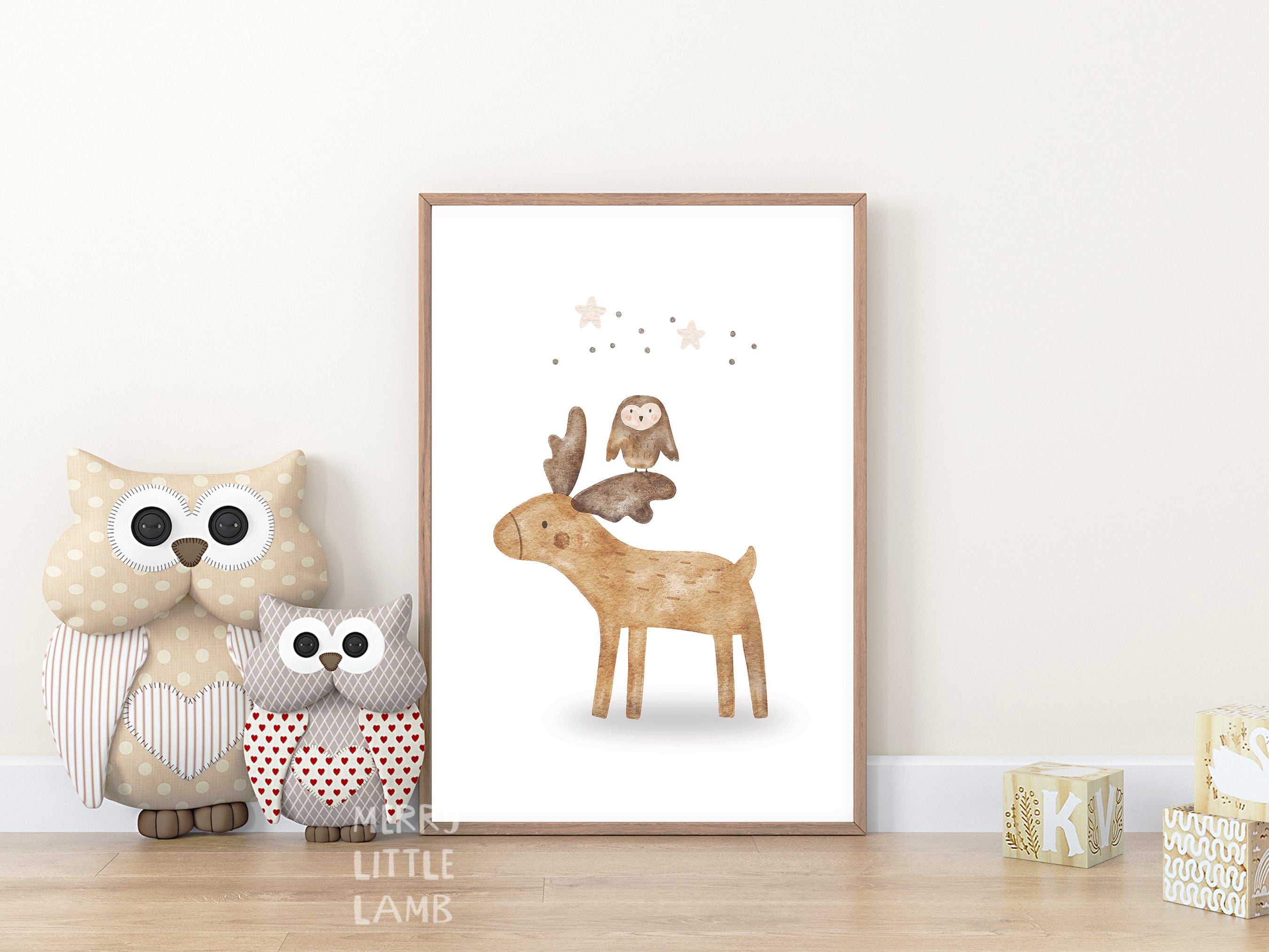 Deer and Owl Friendship Printable Wall Art, Nursery Print, New Born Wall Art, Kids Wall Art, Animal 