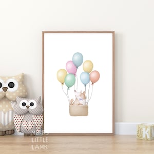 Cute Dog Traveling with Balloon Printable Wall Art, Neutral Nursery Prints, Nursery Decor, Kids Air Transport Poster Decor