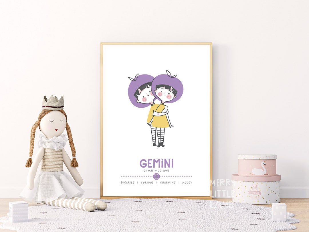 Kids GEMINI Zodiac Sign Printable Wall Art, Horoscope Constellation ...
