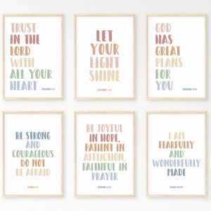Kids Bible Verse Poster Bundle 12, Scripture Boho Wall Art, Church Sunday School, Christian Education Printable, Catechism Classroom Decor