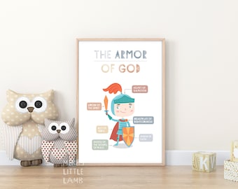 The Armor of God, Christian Education Printable, Kids Scripture Poster, Christian Preschool, Church Sunday School Classroom Decor