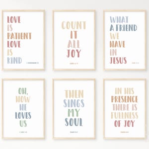 Kids Bible Verse Poster Bundle 26 Art Prints Set, Scripture Boho Wall Art, Church Sunday School, Catechism Classroom Decor