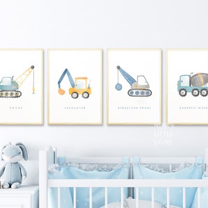Arte da parete stampabile con veicoli da costruzione carini, stampe neutre per l'asilo nido, arredamento per l'asilo nido, arredamento per l'edilizia, poster per l'edilizia, arte da parete per bambini