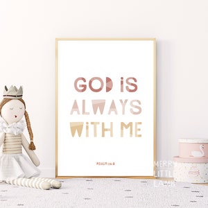 Psalm 16:8 God Is Always With Me 2, Children Bible Verse Nursery, Kids Nursery Scripture Wall Art, Christian Nursery Decor