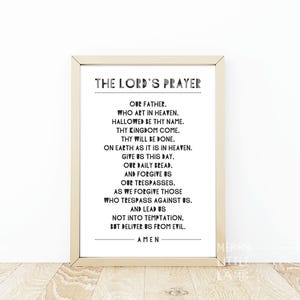 The Lord&#39;s Prayer Matthew 6:9-13, BW, Christian Preschool Education Printable, Kids Scripture Poster, Church Sunday School Classroom Decor