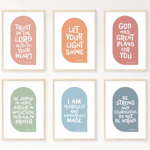 Kids Bible Verse Poster Bundle 6, Scripture Boho Wall Art, Church Sunday School, Christian Education Printable, Catechism Classroom Decor
