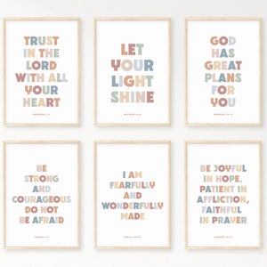 Kids Bible Verse Poster Bundle 5, Scripture Boho Wall Art, Church Sunday School, Christian Education Printable, Catechism Classroom Decor