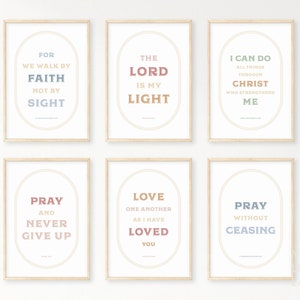 Kids Bible Verse Poster Bundle 17, Scripture Boho Wall Art, Church Sunday School, Christian Education Printable, Catechism Classroom Decor