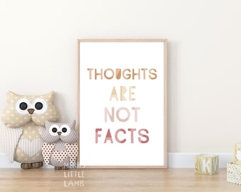 Les pensées ne sont pas des faits, affiche 2, coin salle de classe apaisante, art mural déco imprimable se calmer bohème, sentiments sociaux et émotionnels imprimable