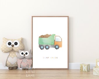 Construction Dump Truck Printable Wall Art, Neutral Nursery Prints, Nursery Decor, Construction Truck Poster, Kids Wall Art
