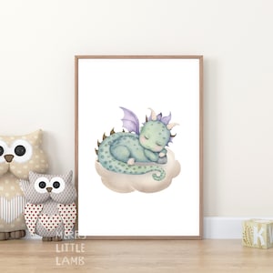 Cute Sleeping Baby Dragon Printable Wall Art, Nursery Print, New Born Wall Art, Kids Wall Art, Animal Nursery Decor