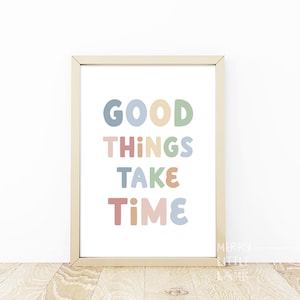 Lámina para el aula con frases motivacionales, póster con frases positivas sobre las cosas buenas que llevan tiempo, póster con frases positivas sobre el crecimiento, sin marco