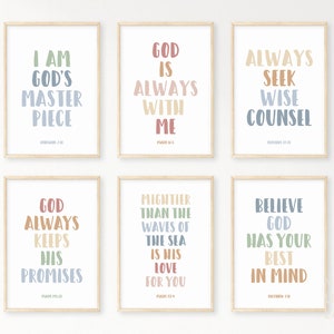 Kids Bible Verse Poster Bundle 13, Scripture Boho Wall Art, Church Sunday School, Christian Education Printable, Catechism Classroom Decor