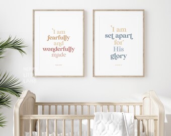 Jeremiah 1:5, Psalm 139 14, Set of 2 Nursery Christian wall Art, I am Fearfully and Wonderfully made, I am Set Apart for His Glory