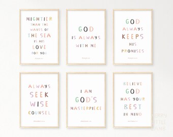 Kids Bible Verse Poster Bundle 2, Scripture Boho Wall Art, Church Sunday School, Christian Education Printable, Catechism Classroom Decor