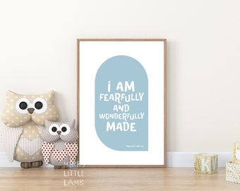 Psalm 139:14 I Am Fearfully and Wonderfully Made 2, Bible Verse Nursery for Children, Kids Scripture Wall Art, Christian Nursery Decor