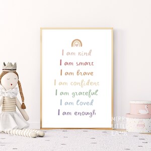 Affirmations for Kids, Rainbow Affirmations Print, I am Kind Smart Loved, Inspirational Nursery Decor, PRINTABLE Wall Art, DIGITAL DOWNLOAD