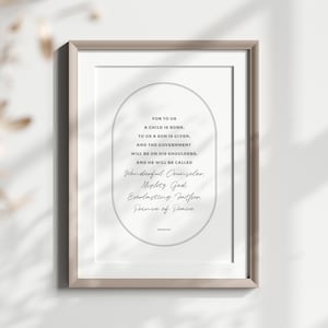Isaiah 9:6 Wonderful Counselor Mighty God Everlasting Father Prince of Peace Art Print, Christmas Scripture, UNFRAMED