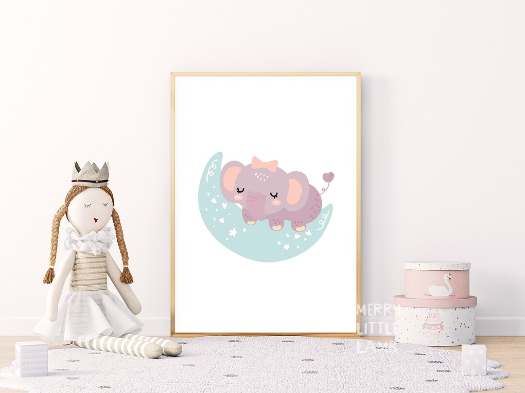 Sleeping Baby Elephant Printable Wall Art, Nursery Print, New Born Wall ...