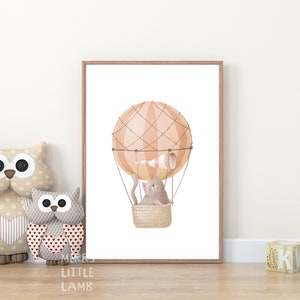Cute Cat Traveling in Hot Air Balloon Printable Wall Art, Neutral Nursery Prints, Nursery Decor, Kids Air Transport Poster Decor