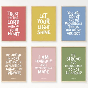 Kids Bible Verse Poster Bundle 15, Scripture Boho Wall Art, Church Sunday School, Christian Education Printable, Catechism Classroom Decor