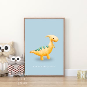 Dinosaur Room Décor: Nursery Parasaurolophus Art Prints for a Fun and Playful NEUTRAL Room Theme
