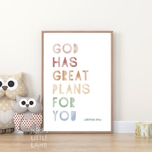 Jeremiah 29:11 God Has Great Plans for You, Bible Verse Nursery for Children, Kids Nursery Scripture Wall Art, Christian Nursery Decor