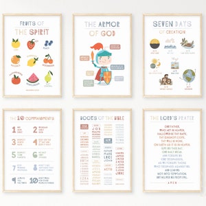 Libri della Bibbia: 10 Comandamenti, materiale stampabile per l'educazione cristiana, poster con le Scritture per bambini, decorazioni per la scuola domenicale della scuola materna cristiana