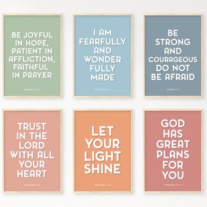 Kids Bible Verse Poster Bundle 16, Scripture Boho Wall Art, Church Sunday School, Christian Education Printable, Catechism Classroom Decor