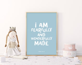 Psalm 139:14 I Am Fearfully and Wonderfully Made 5, Bible Verse Nursery for Children, Kids Scripture Wall Art, Christian Nursery Decor