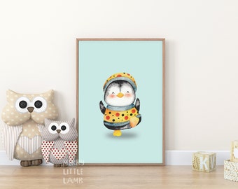 Joyful Little Penguin Printable Wall Art, Nursery Print, New Born Wall Art, Kids Wall Art, Animal Nursery Decor