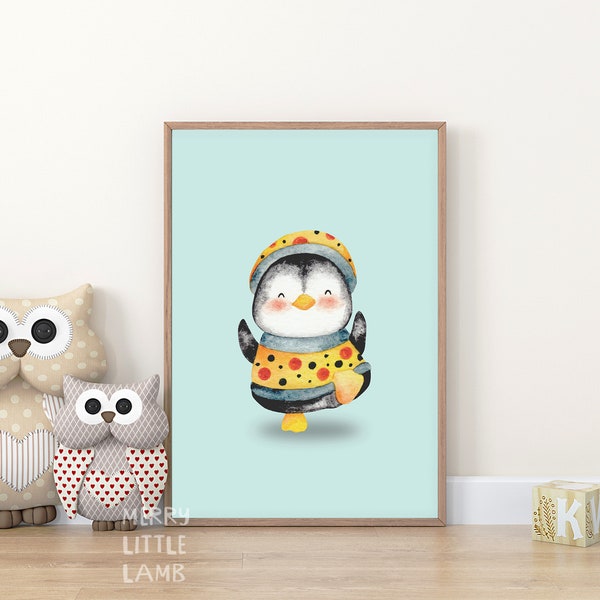 Joyful Little Penguin Printable Wall Art, Nursery Print, New Born Wall Art, Kids Wall Art, Animal Nursery Decor