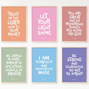 Kids Bible Verse Poster Bundle 25, Scripture Boho Wall Art, Church Sunday School, Christian Education Printable, Catechism Classroom Decor