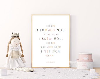 Jeremiah 1:5 Before I Formed You in the Womb I Knew You, Christian Baby Girl Boy Room, Nursery Bible Verse Wall Art, Scripture Wall Art
