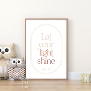 Matthew 5:16 Let Your Light Shine 3, Children Bible Verse Nursery, Kids Nursery Scripture Wall Art, Christian Nursery Decor