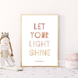 Matthew 5:16 Let Your Light Shine, Children Bible Verse Nursery, Kids Nursery Scripture Wall Art, Christian Nursery Decor