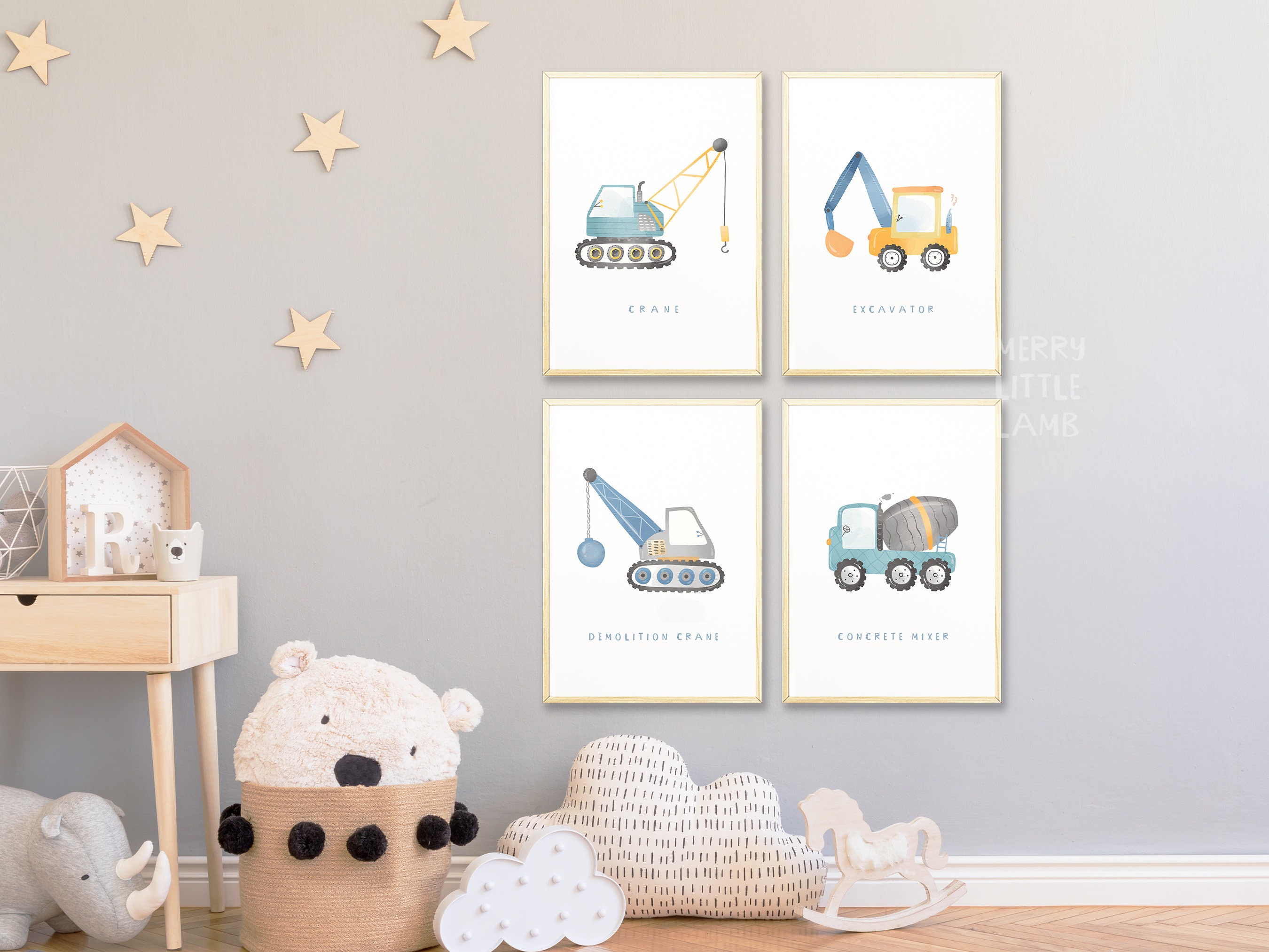 Cute Construction Vehicles Printable Wall Art Neutral Nursery Etsy