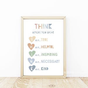 Think Before You Speak Poster, Calming Corner Classroom, Boho Calm Down Printable Decor Wall Art, Social Emotional Feelings Printable