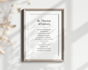 St. Thérèse of Lisieux, Prayer Is an Aspiration of the Heart Quote Wall Art, Catholic Saint Quote, Modern Catholic Print, the Little Flower