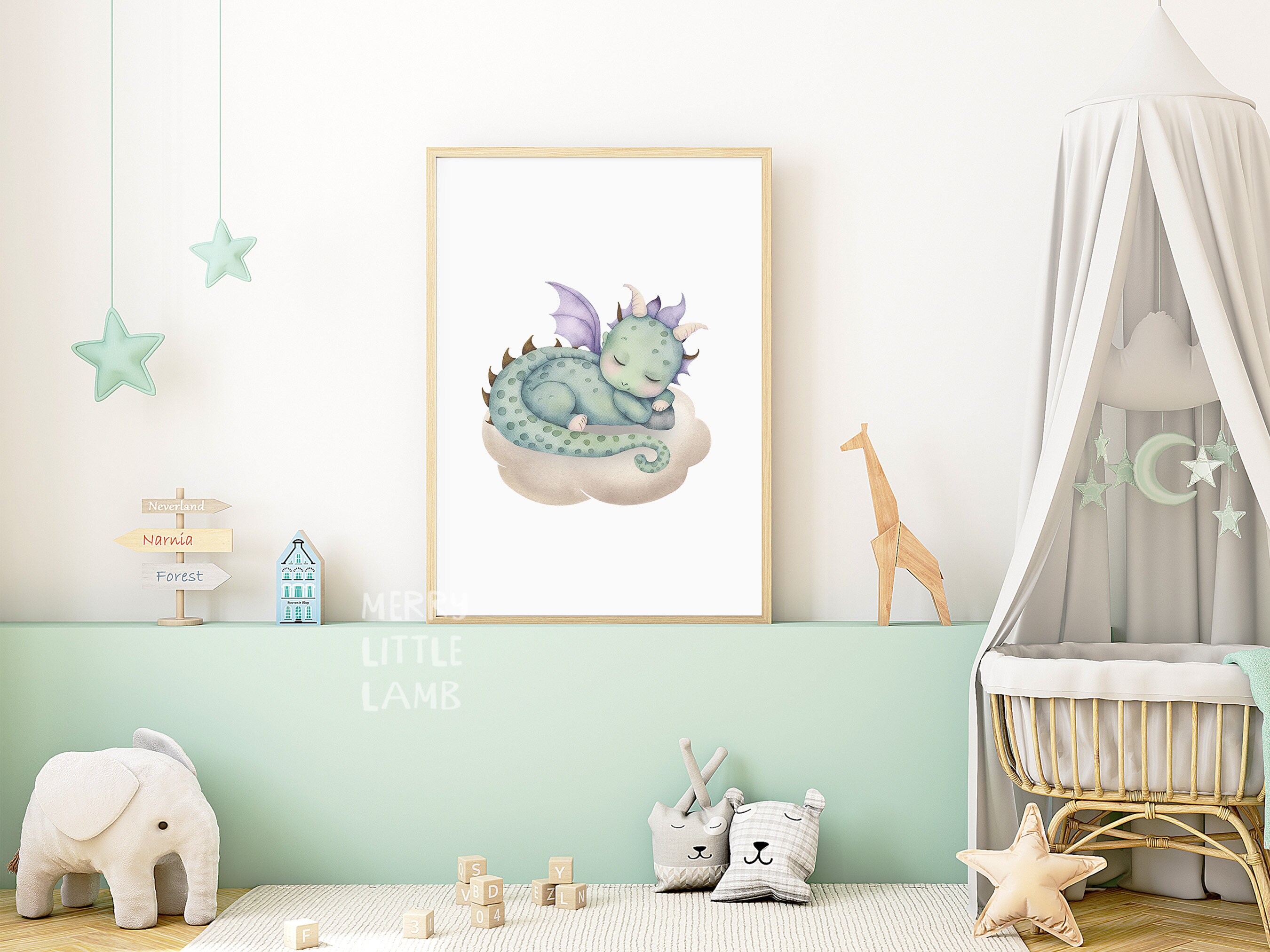 Cute Sleeping Baby Dragon Printable Wall Art, Nursery Print, New Born ...