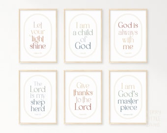 Kids Bible Verse Poster Bundle 9, Scripture Boho Wall Art, Church Sunday School, Christian Education Printable, Catechism Classroom Decor