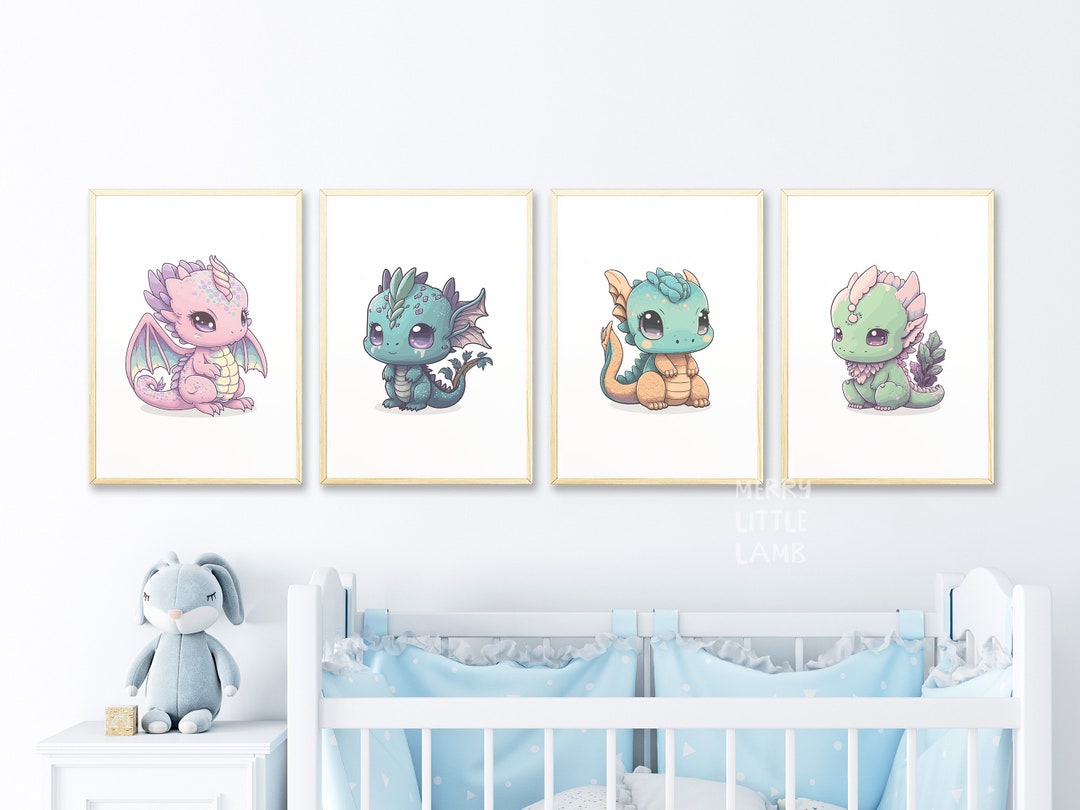 Cute Chibi Baby Dragon Friends 2 Printable Wall Art, Dragon Nursery ...