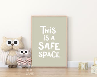 Este es un cartel de espacio seguro, aula de esquina calmante, arte de pared de decoración imprimible Boho Calm Down, sentimientos socioemocionales imprimibles