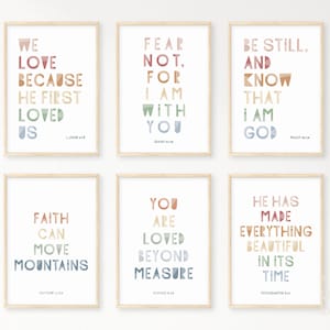 Kids Bible Verse Poster Bundle 4, Scripture Boho Wall Art, Church Sunday School, Christian Education Printable, Catechism Classroom Decor