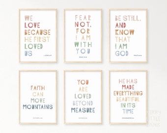 Kids Bible Verse Poster Bundle 4, Scripture Boho Wall Art, Church Sunday School, Christian Education Printable, Catechism Classroom Decor
