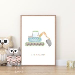 Construction Truck Excavator Printable Wall Art, Neutral Nursery Prints, Nursery Decor, Construction Truck Poster, Kids Wall Art