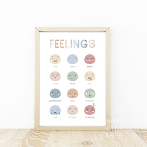 Feelings Emotions Chart Poster, Calming Corner Classroom, Boho Calm Down Printable Decor Wall Art, Social Emotional Feelings Printable