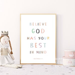 Matthew 7:11 Believe God Has Your Best in Mind, Children Bible Verse Nursery, Kids Nursery Scripture Wall Art, Christian Nursery Decor